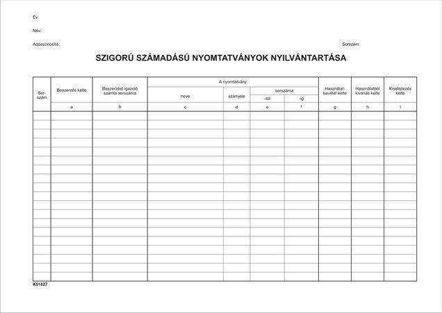 Nyomtatvány, szigorú számadású nyomtatványok nyilvántartása, 25 lap, A4, VICTORIA PAPER, 10 tömb/csomag